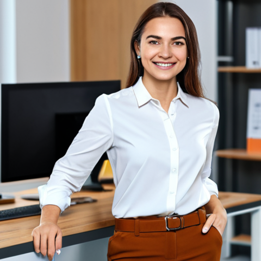 Modern Woman with Smartwatch**

"A professional woman in her late 20s wearing a smartwatch and a modest business casual outfit (blouse and slacks), standing in a bright, modern office. She is smiling slightly, looking confident. The background includes blurred office elements. Focus on the watch displaying health data. Perfect anatomy, correct proportions, well-formed hands, proper finger count, natural pose, fully clothed, appropriate attire, professional, safe for work, appropriate content, high quality."

**