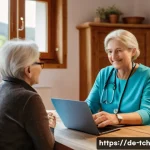 디지털 헬스케어의 장단점 - A modern telemedicine consultation scene set in a cozy rural German home, showing a middle-aged man ...