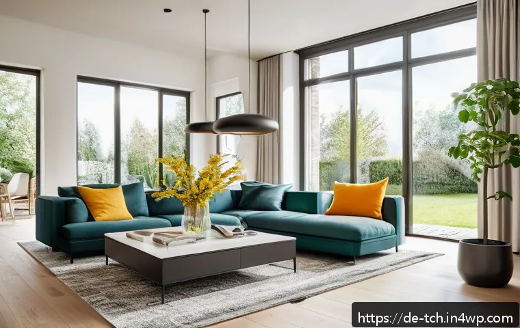 스마트 헬스케어와 테크노웰빙의 관계 - A modern German living room scene showcasing a smart home eco